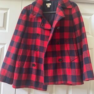 J. Crew Red and Black Plaid Peacoat